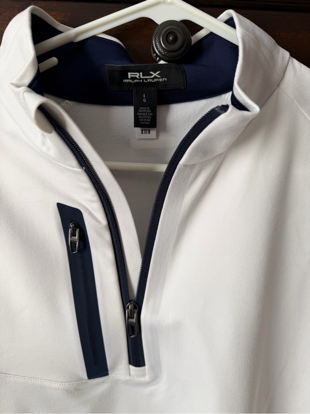 RLX Ralph Lauren White and Navy Quarter-Zip Performance Pullover NWOT